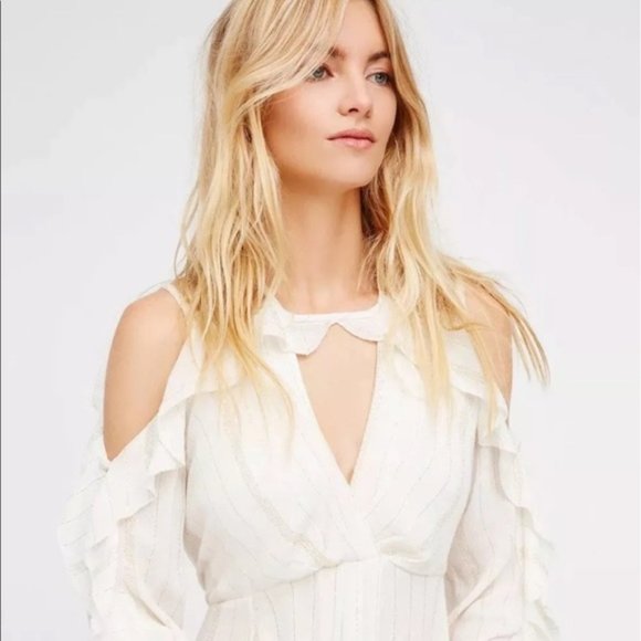 ❤️ SALE ❤️ Free People NWT RARE "The Huxley" Maxi Dress, White Gold Metallic - Picture 3 of 15